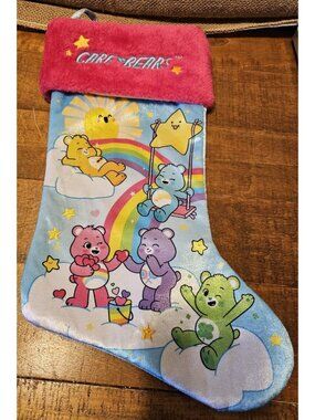 Care Bears Velour Christmas Stocking W/ Sunshine ,Share, Cheer, Good Luck, Bear